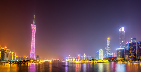 Guangzhou city night and architectural landscape skyline