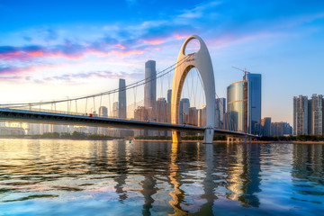 Guangzhou city night and architectural landscape skyline
