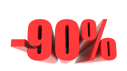 -90 percent off discount promotion sale. 3D Render. 3D-Illustration percent discount collection for your unique selling poster, banner ads. Christmas, Xmas sale and more