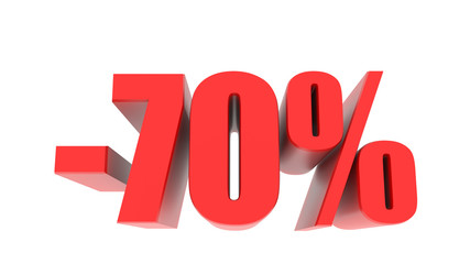 -70 percent off discount promotion sale. 3D Render. 3D-Illustration percent discount collection for your unique selling poster, banner ads. Christmas, Xmas sale and more