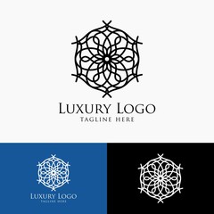 Luxury logo template. Vintage badge frame flourishes. Modern elegant logo design.