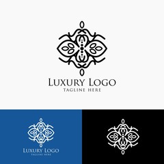 Luxury logo template. Vintage badge frame flourishes. Modern elegant logo design.