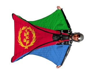 Eritrea extreme travel. Simulator of free fall. Men in wing suit.