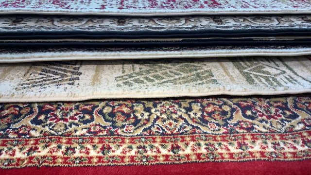 Persian rugs and carpets , Carpet samples in a homeware store, carpet texture abstract 