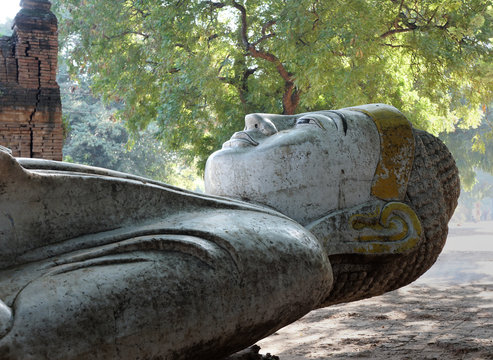 The reclining white marble buddha statue, Mandalay, Myanmar