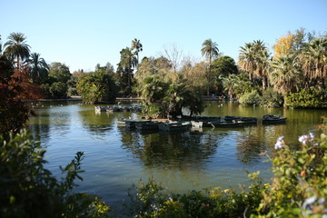Fototapeta na wymiar 2019, Barcelona, Spain, The lake in the Parc de la Ciutadella