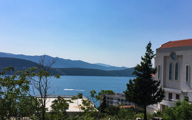 Kumbor, Bay of Kotor, Montenegro.  Sea, mountains and resort in a summer time.