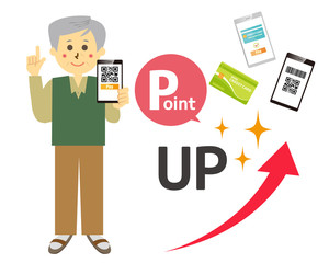 スマホ　スマホ決済　キャッシュレス決済　クレジットカード　人物　男性　シニア