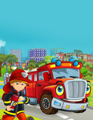 cartoon stage with fireman in the park - illustration for children