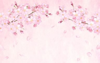 春の花 さくらと丸型フレーム 水彩イラストのトレースベクター Wall Mural Keikotakamatsu