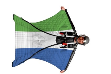 Sierra Leone extreme travel. Simulator of free fall. Men in wing suit.