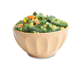 Frozen vegetables in bowl isolated on white