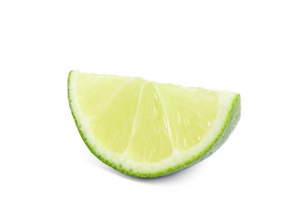 Slice of fresh ripe lime isolated on white