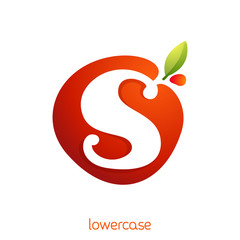 Lowercase letter s logo in fresh juice splash with green leaf.