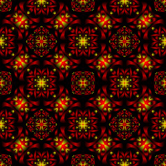Seamless endless repeating ornament of red, orange, yellow and brown shades