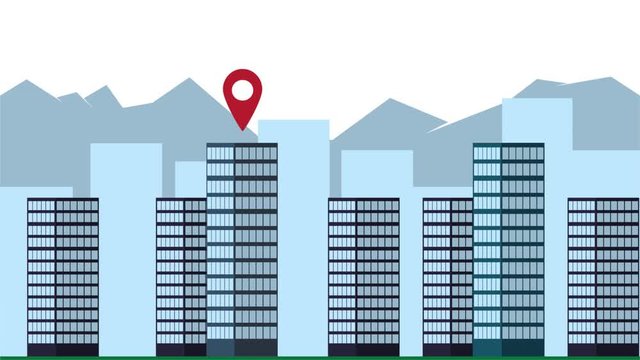 Animation of navigation in the city. Search for building location, video with alpha channel enabled. Cartoon