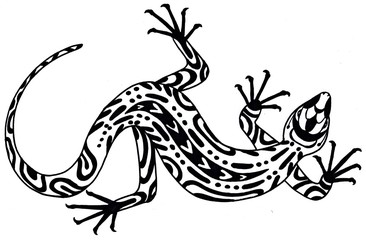Lizard. Spirit Animal. Black and white illustration. Silhouette with patterns.