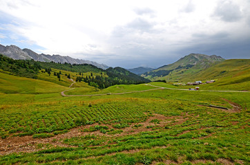 Fototapeta premium Beautiful mountain landscape in French Alps. Hike on passes Annes and Oulettaz
