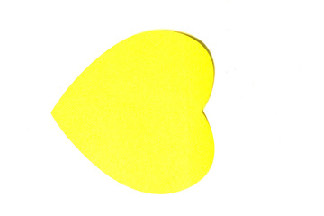 Single or Lonely Yellow Heart -  yellow Heart Paper Object on yellow  Background - Valentine Day 2020 - Lover Concept  with Copy space                                                          