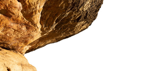 Cliff rock climber  part of the mountain rock  in a cave isolated on white background.