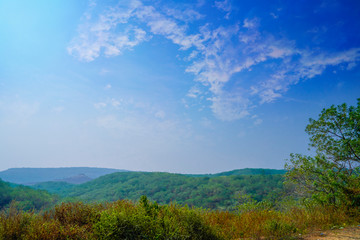 Fototapeta na wymiar Panoramic view Blue sky, sun light with hills 