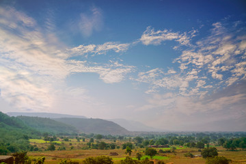 Fototapeta premium Panoramic view Blue sky, sun light with hills 
