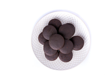 Stack of marshmallow chocolate covered sandwich cookies