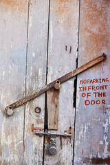 Panaji, Goa, India - December 15, 2019: Beautiful wooden door in the old town of Panaji