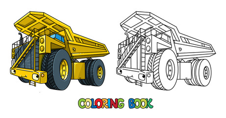 Funny heavy dump truck car with eyes coloring book
