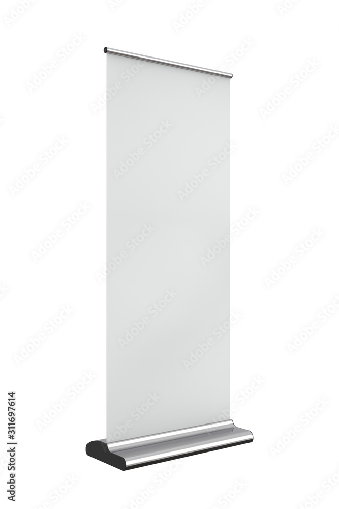 Poster roll up banner display mockup. 3d render isolated on white background.
