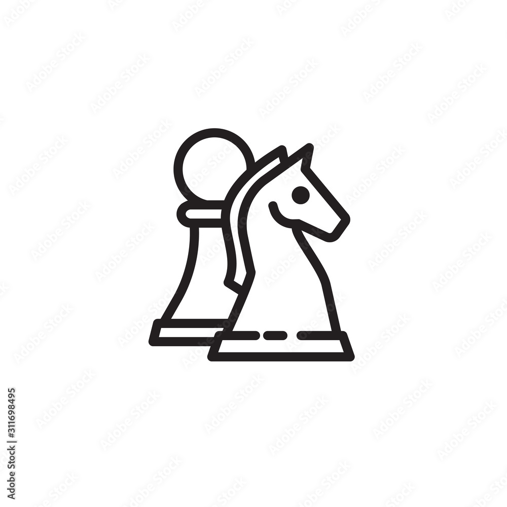 Sticker chess pawn and knight thin line icon. chess pieces, game, strategy isolated outline sign. startup an