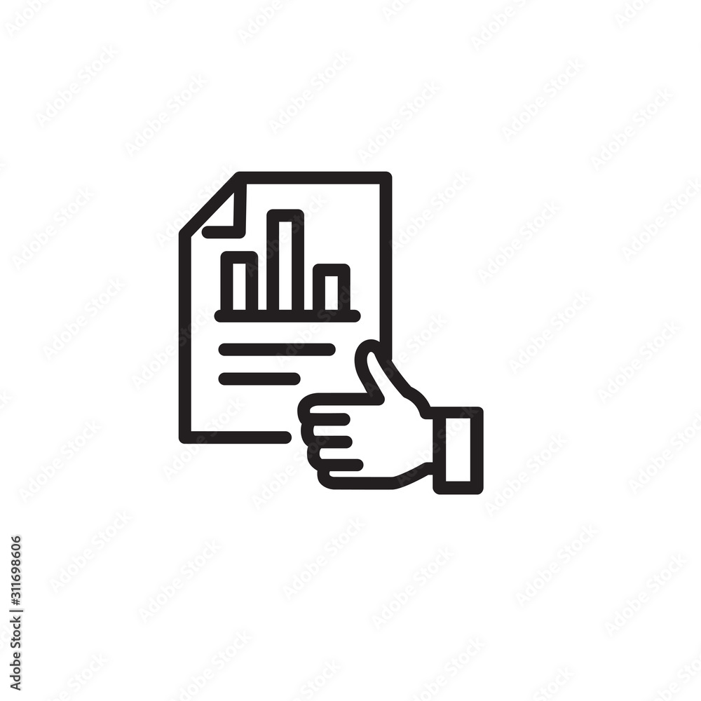 Poster document and thumb up thin line icon. checked document isolated outline sign. good result concept. v