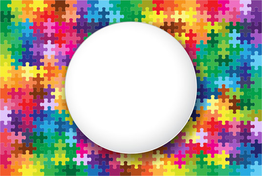 White circle on colorful jigsaw puzzles background