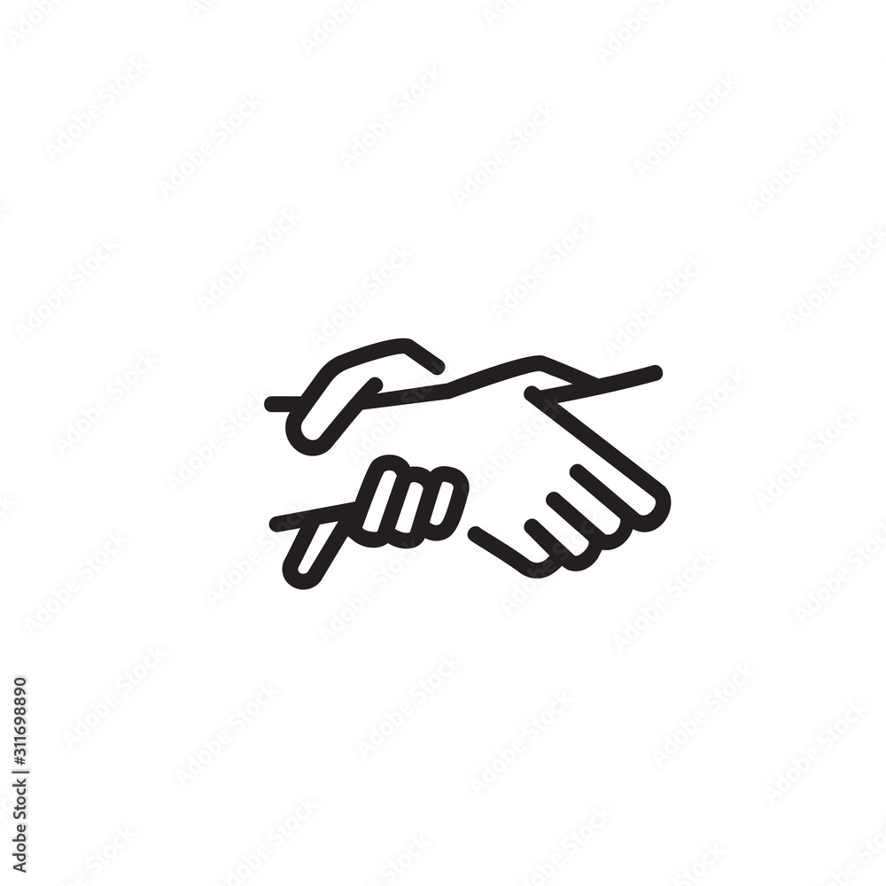 Poster hands holding each other thin line icon. human hands holding wrists isolated outline sign. mutual un