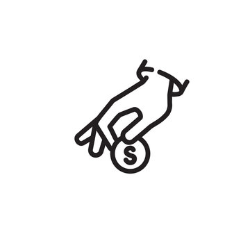 Hand Holding Coin Thin Line Icon. Donate Isolated Outline Sign. Donation Concept. Vector Illustration Symbol Element For Web Design And Apps.