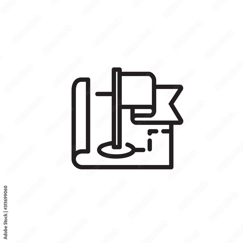 Poster location mark on map thin line icon. flag on map isolated outline sign. business and startup concept