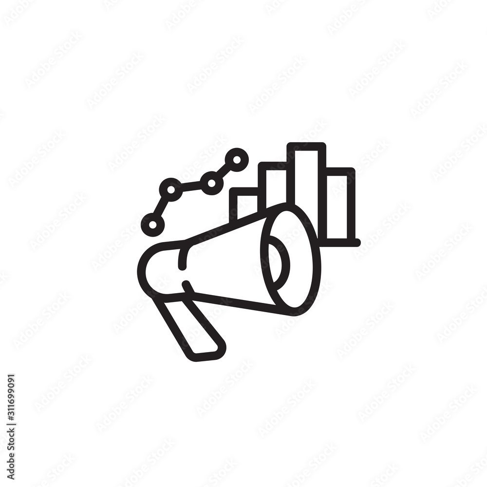 Poster megaphone and bar graph thin line icon. bullhorn, histogram, chart isolated outline sign. startup an
