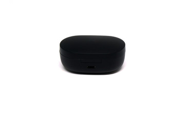 Plastic circle black box isolated white background 