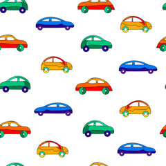 Cars. Seamless pattern for kids. Colorful drawing for childrens products.