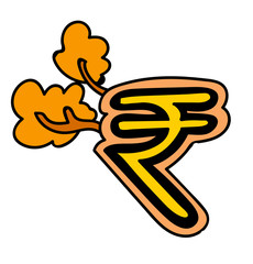 Hand drawn bright doodle  with tree branches Rupee, currency of India. Money cash vector illustration  isolated on white