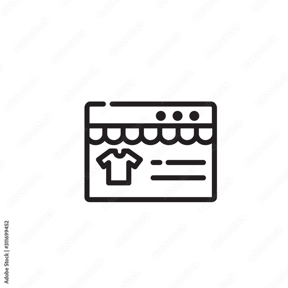 Poster shop card with t-shirt thin line icon. online store isolated outline sign. web e-commerce concept. v