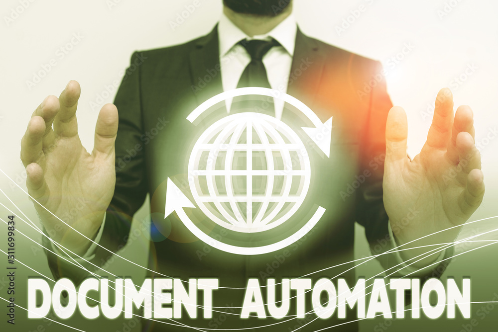 Poster text sign showing document automation. business photo text workflows that assist in creation of elec