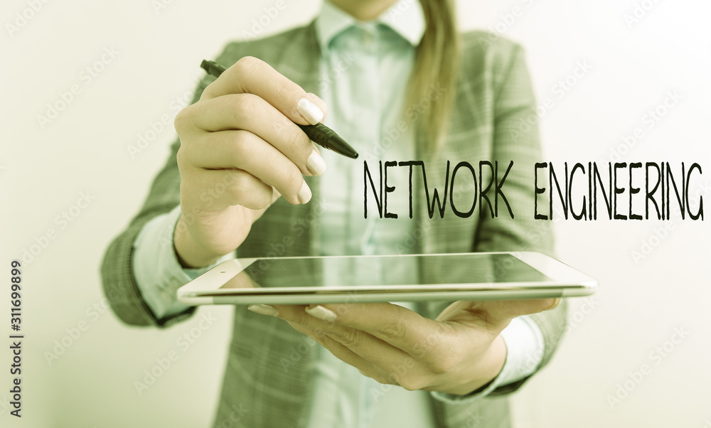 Aufkleber word writing text network engineering. business photo showcasing field concerned with internetworkin