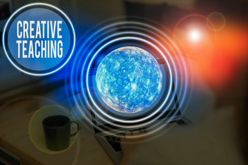 Text sign showing Creative Teaching. Business photo showcasing making something fine out of learning situations Elements of this image furnished by NASA