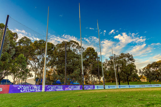 Melbourne, Victoria, Australia, March 26, 2017: Australian Rules Football post at Ardent Street Park