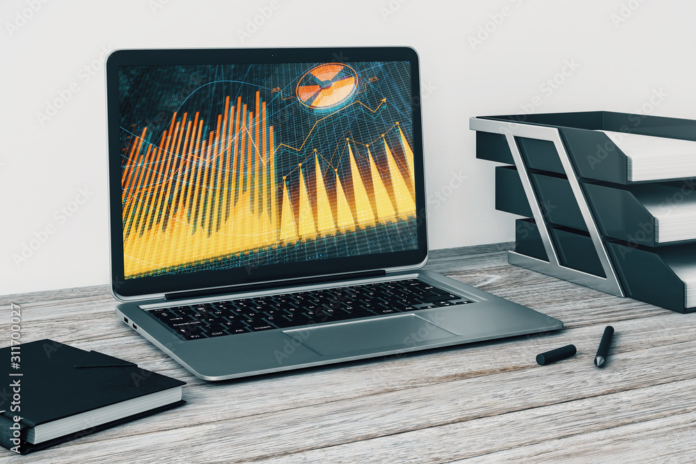 Aufkleber laptop closeup with forex graph on computer screen. financial trading and education concept. 3d rend