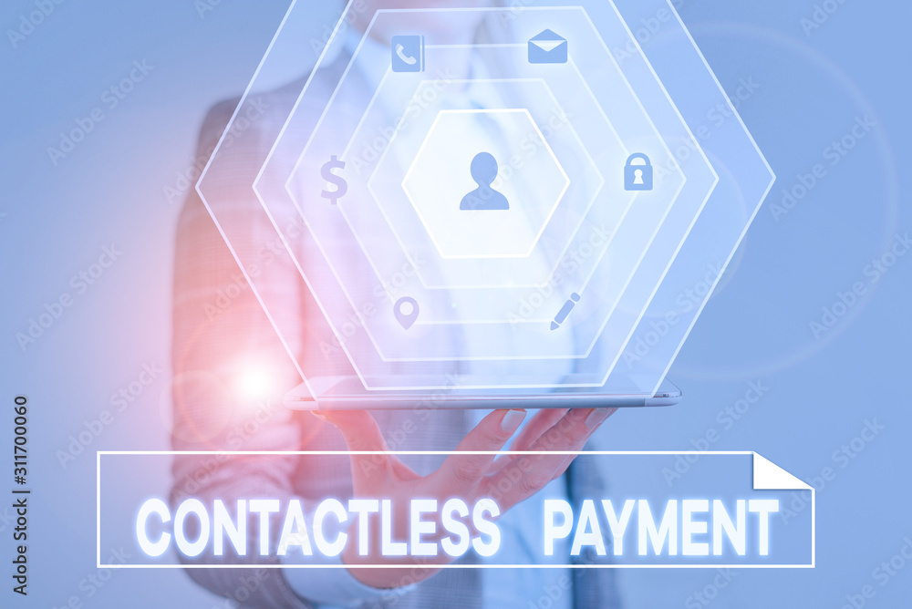Poster conceptual hand writing showing contactless payment. concept meaning use near field communication fo