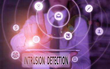 Text sign showing Intrusion Detection. Business photo showcasing monitors a network or systems for...