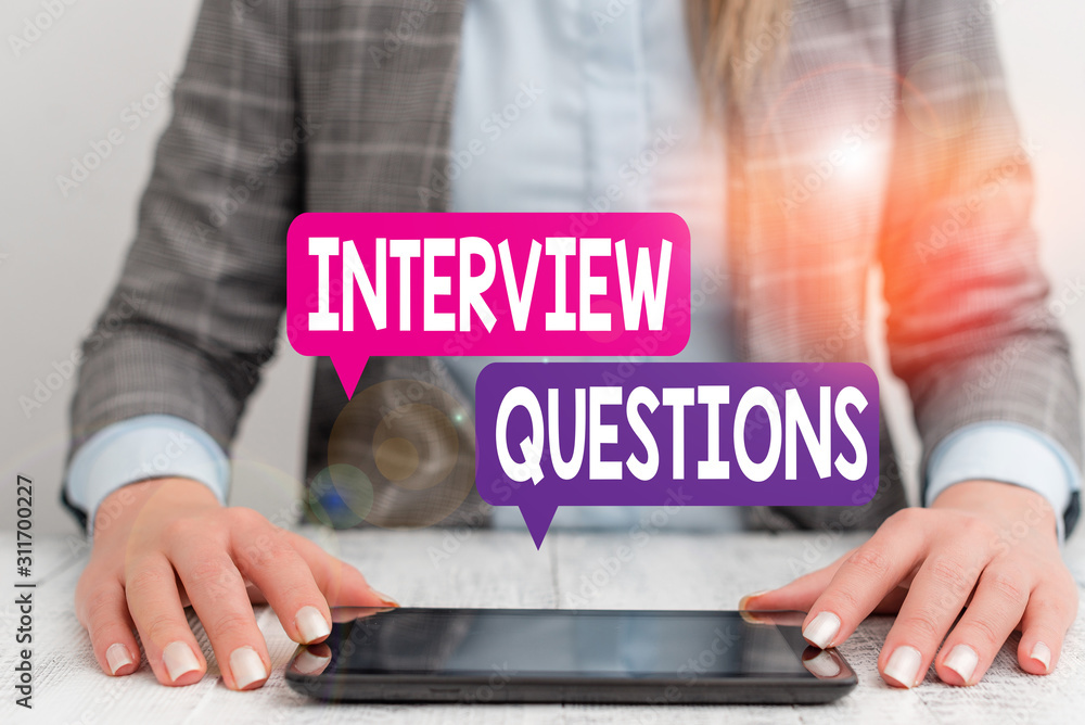 Poster word writing text interview questions. business photo showcasing typical topic being ask or inquire 