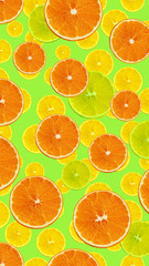 cute set with orange slices of orange, lemon and citron for menu or recipe, concept of vegetarian, vitamin and wholesome food, background for textiles, postcards, wallpapers, facebook history format
